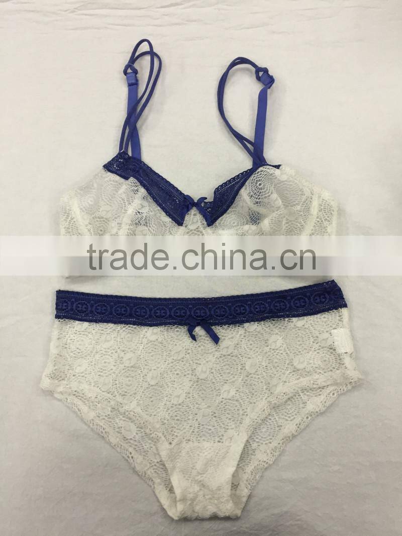 Stylish design tranparents lace soft cup bra sexy ladies bra panty set