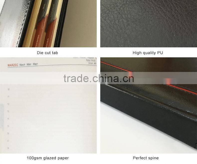 2017/2018 planner custom die-cut tab notebook Hardcover PU leather emboss/deboss Logo