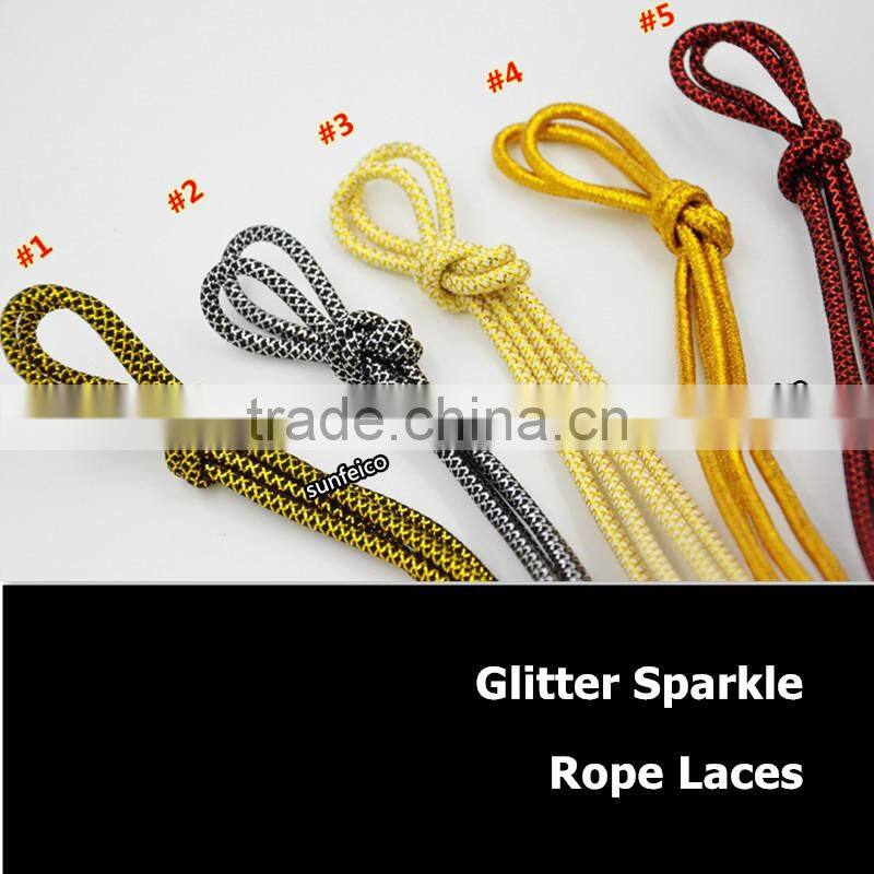 Custom Novelty Round Metallic Gold Bling Rainbow Glitter Shoelace~Fully Gloden Sneakers Laces~Retail Packaging~Amazon Supplier