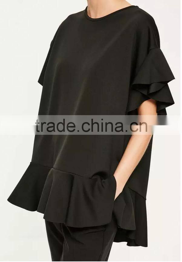 Hot selling custom pink short sleeve frill trim new design t shirts