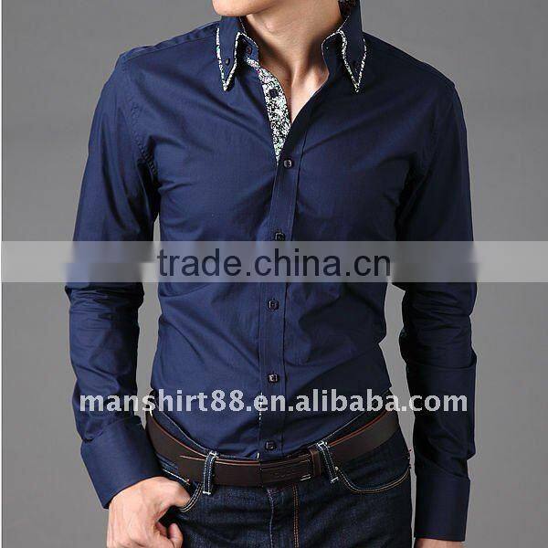 100% cotton contrast color slim fit fashion casual shirts for men
