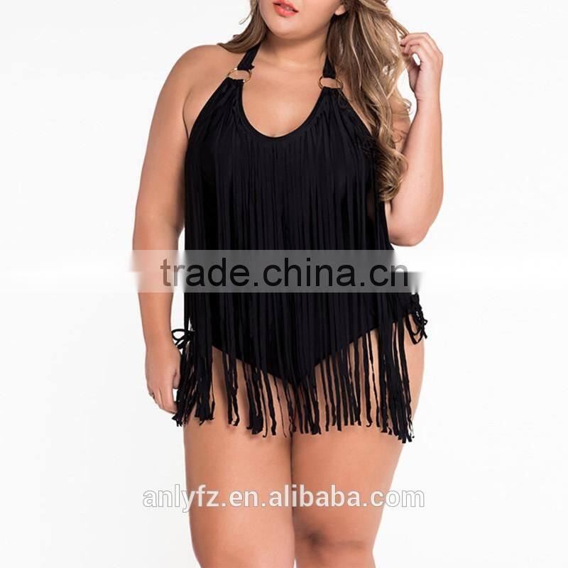 Free prom beach dress fresh sringe ornament plus-size triangle one-piece swimsuit for fat women