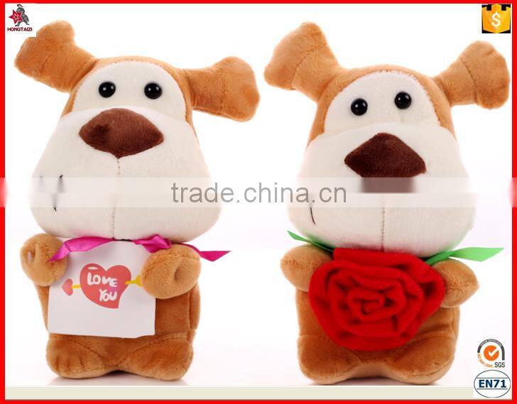 Factory custom white plush dog toy wearing small bag