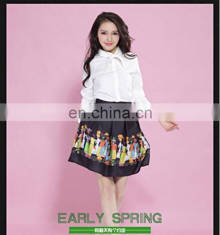 casual office skirt / long sleeve shirt top and short skirt mixed type modern lady office dress