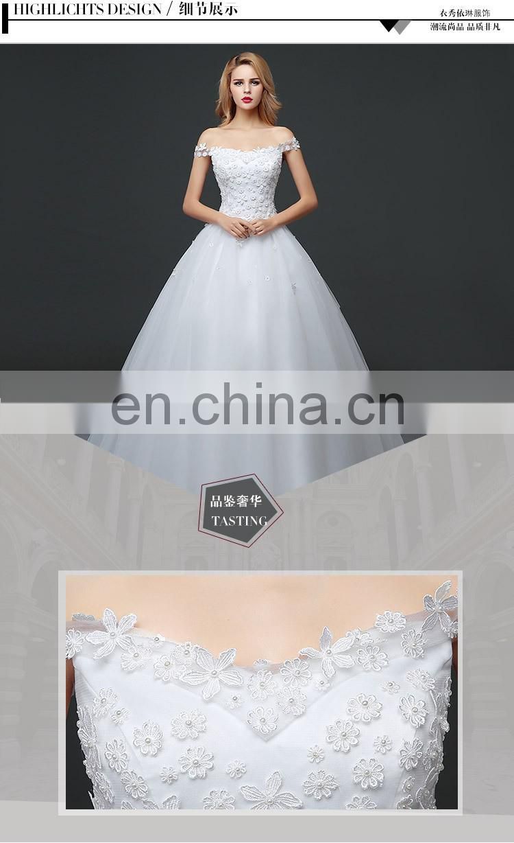 HS1610 Latest Applique Off Shoulder Long Train Bridal Gown Wedding Dress 2017