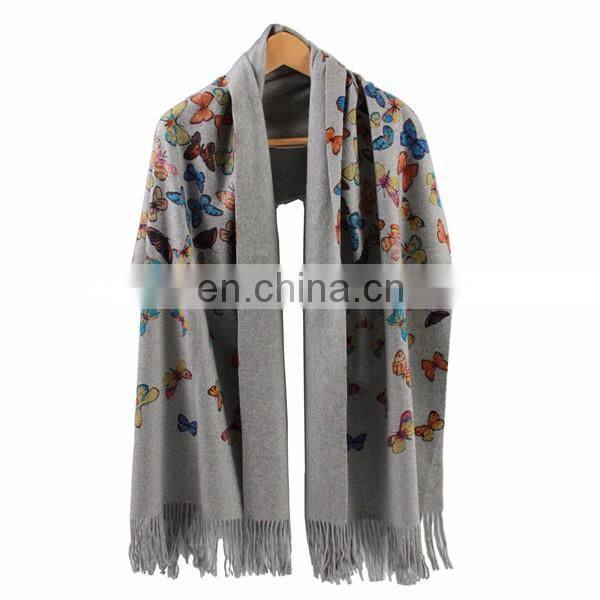 inner mongolian factory directly wholesale 100% cashmere scarf woolen thick women warm butterfly print pashmina shawl