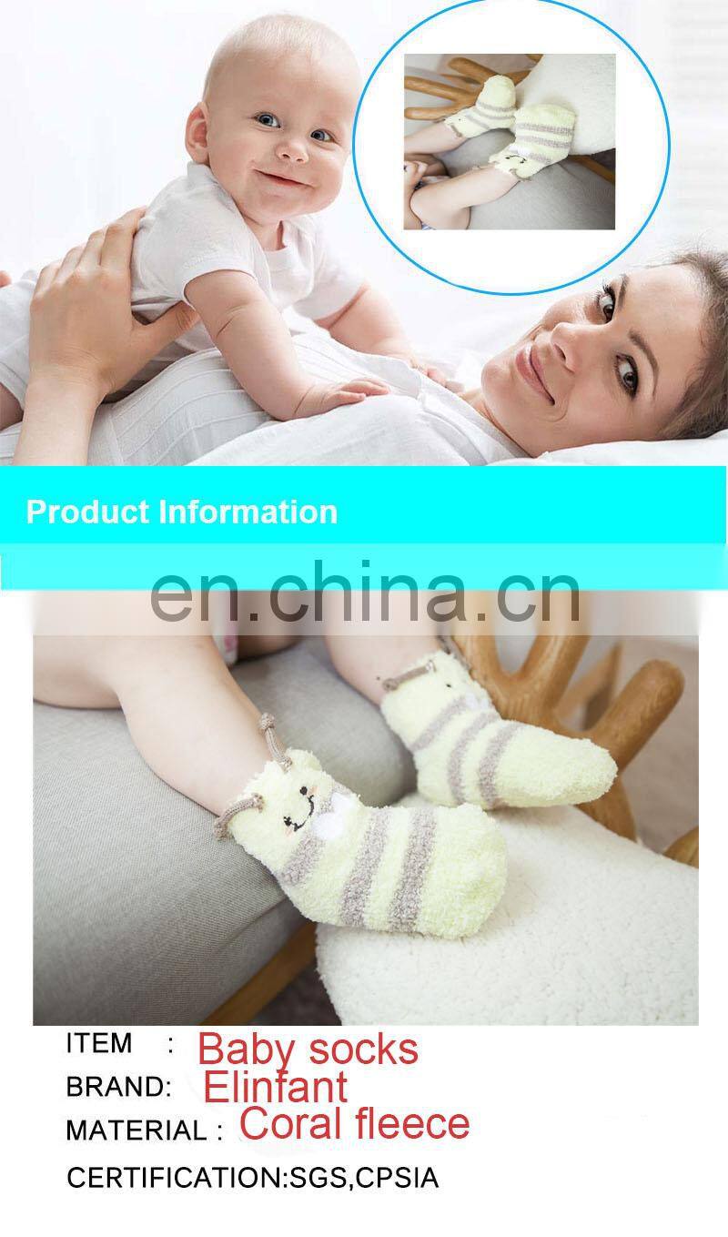 Elinfant newborn unisex baby animals socks anti-slip Non skid Slip infant crew socks with gift box