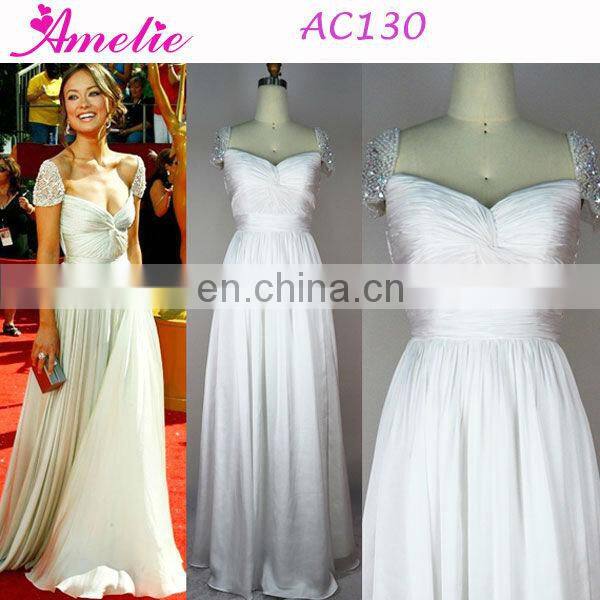 Beaded Cap Sleeve Evening Dress 2014 with Stones