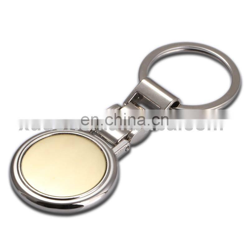 Blank round metal fashion keychain in plate gold