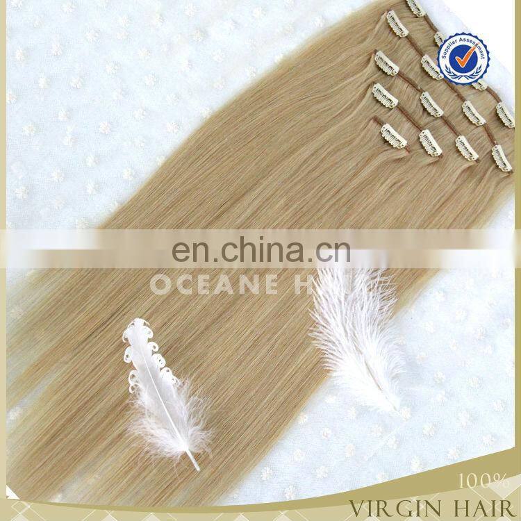 Natural cheap 100% human hair virgin 200 grams clip in hair extensions