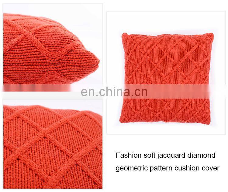 Fashion soft jacquard diamond geometric pattern knitted cushion cover for sofa