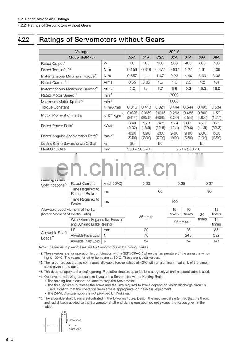 SGM7J-04AFC6S AC 200V 400W YASKAWA servo motor