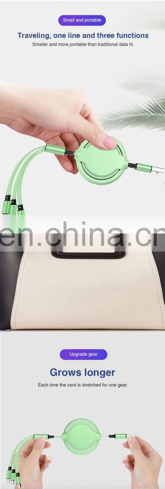 3 In 1 Usb Cable Micro Usb Fast Charging Nylon 1M 2A 2020 New Product Cable Original Factory Wholesale Data line cable