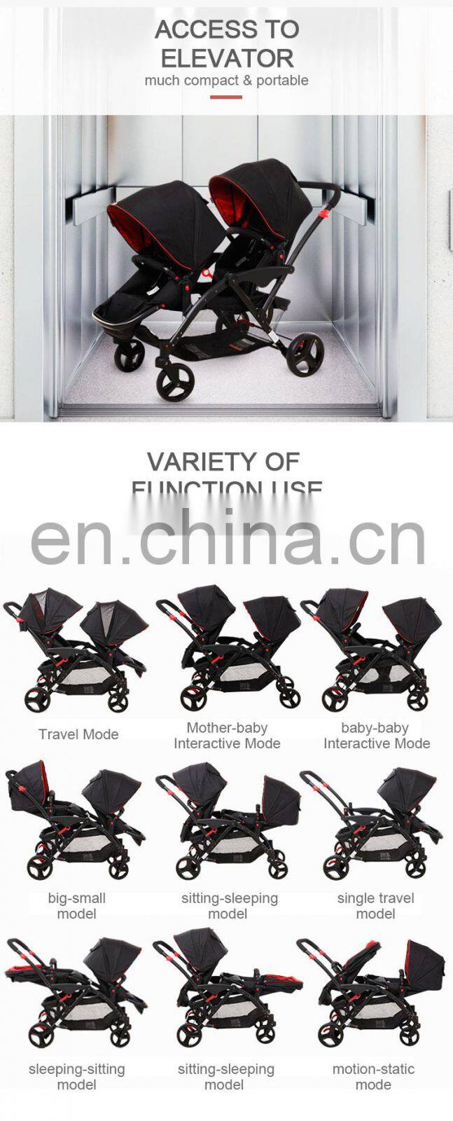 New design lightweight baby double stroller foldable twin stroller