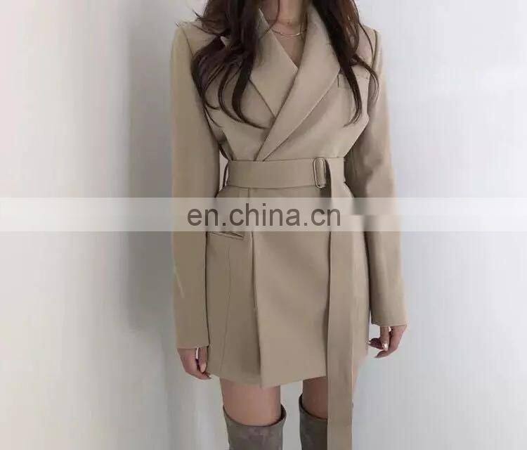 Wholesale custom retro office worker casual suit office clothing beige lady blouse lady blazer and jacket