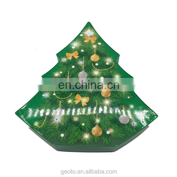 Christmas Tree Shaped Paper Cardboard Chocolate Gift Box With Light