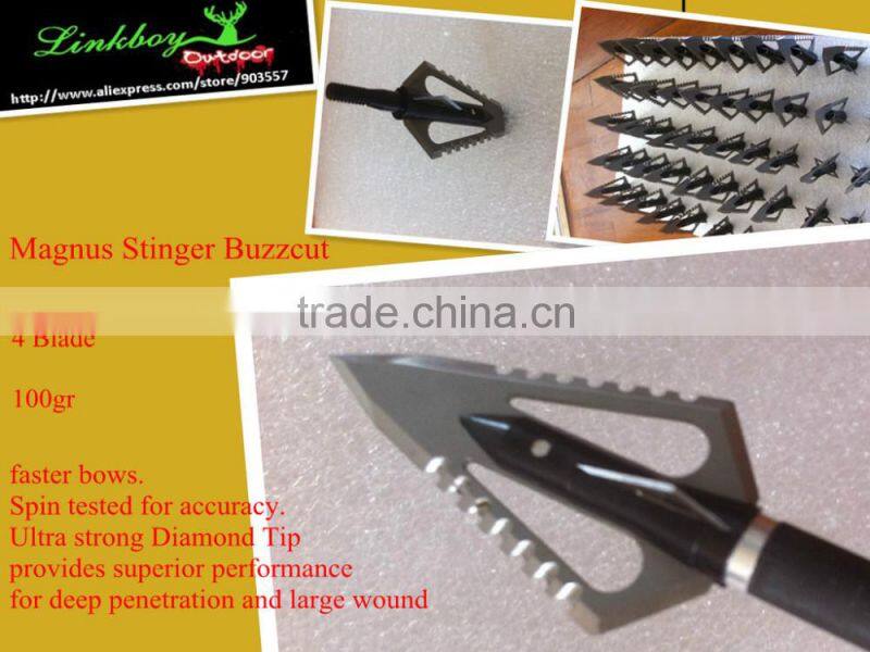 Magnus Stinger Buzzcut Fixed-Blade Broadheads Stainless steel 4 blades 100gr hunting LinkBoy
