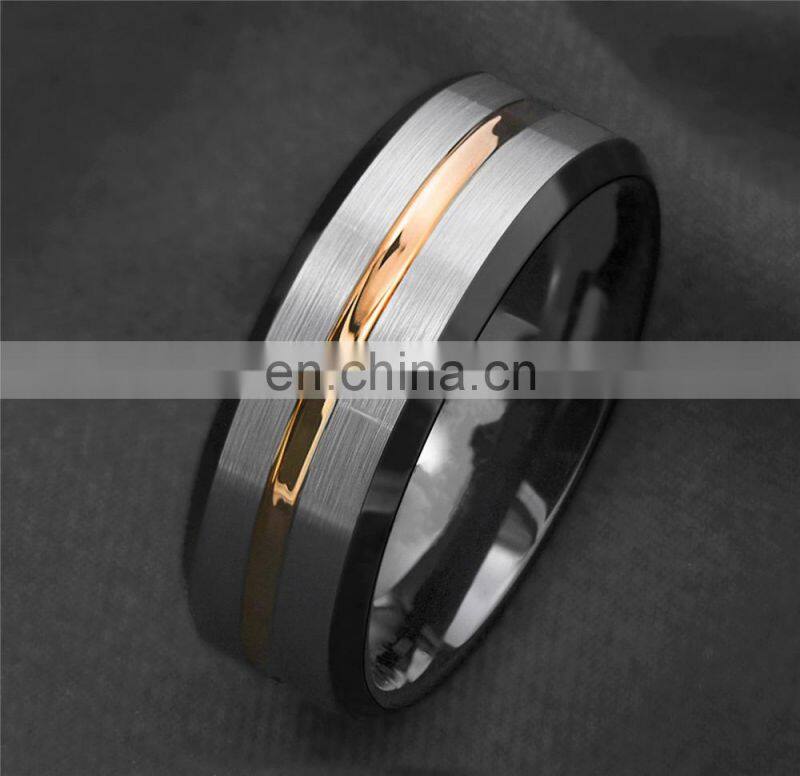 8mm Fashion Brushed Black Ring Simple Stripe Stainless Steel Ring Men Wedding Band
