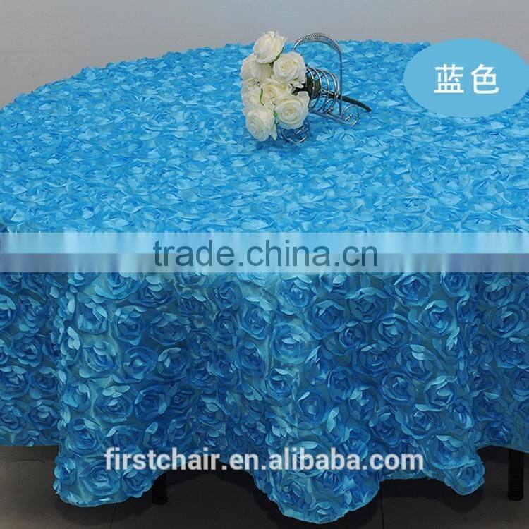 luxury special embroidery purple color satin rose hotel table cloth for wedding