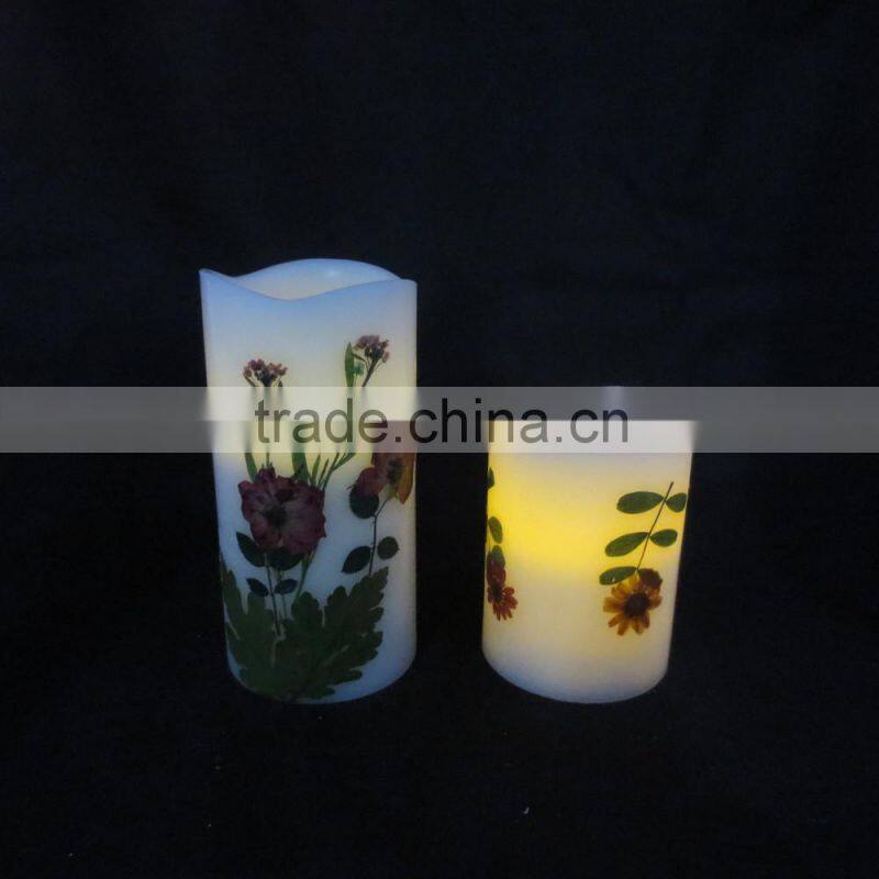 Christmas decoration dry flower series flat mouth pillar wax led candle light