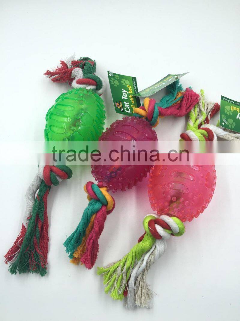 Pet rubber toy,Oval rubber ball,Colorful cotton rope ball toys pet toys for dog chewing