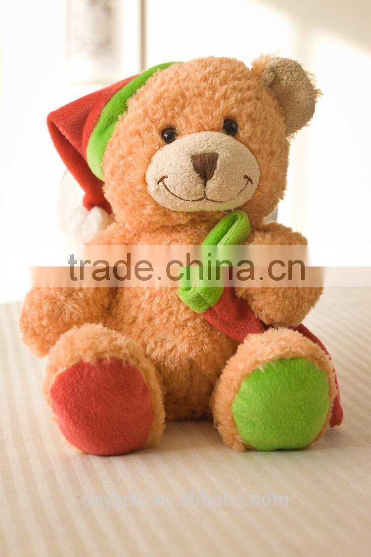 Plush Toy Bear with Christmas Hat and Sock/Sitting high 20cm Soft Chistmas Toy Teddy Bear /Stuffed Toy Light BrownTeddy Bear