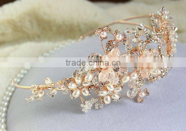 2015 Hot Sale Handmade Rhinestone Golden Flower Hair Band Hair Accessories for Women