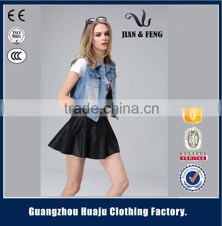 2016 high fashionable sleeveless spring summer ladies girls short cotton spandex denim vest
