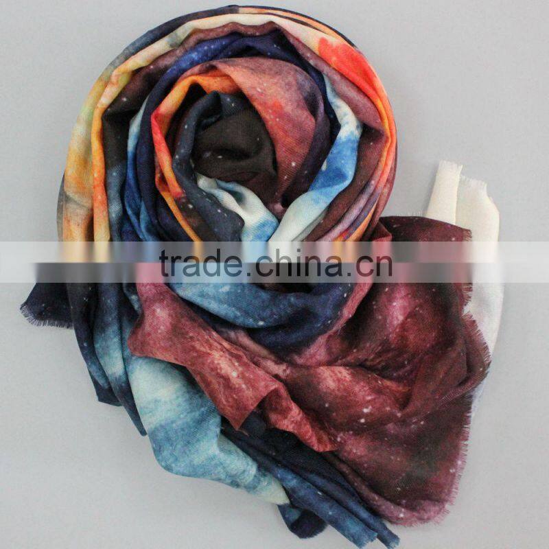 2015 New design multi color wool scarf with fringe