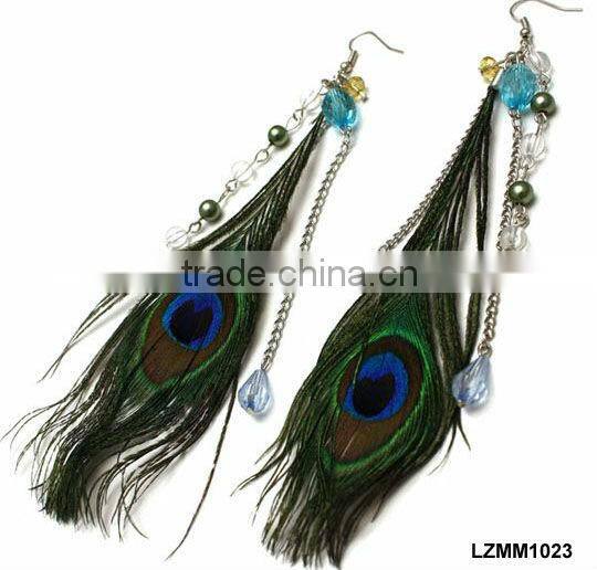 Vintage Dangle Peacock Feather Earrings LZMM18