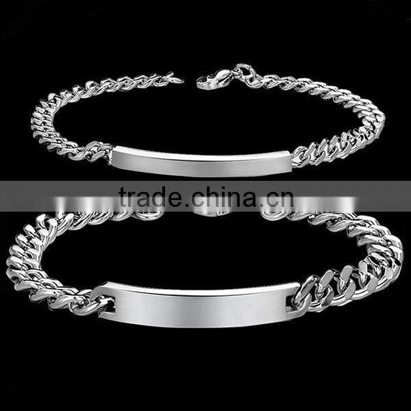 custom engrave id blank metal charm stainless steel bracelet
