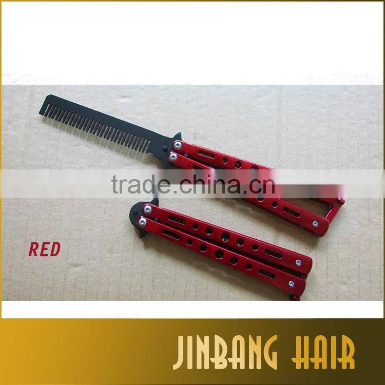 2016 new style products stainless steel foldable balisong butterfly knife style butterfly hair comb