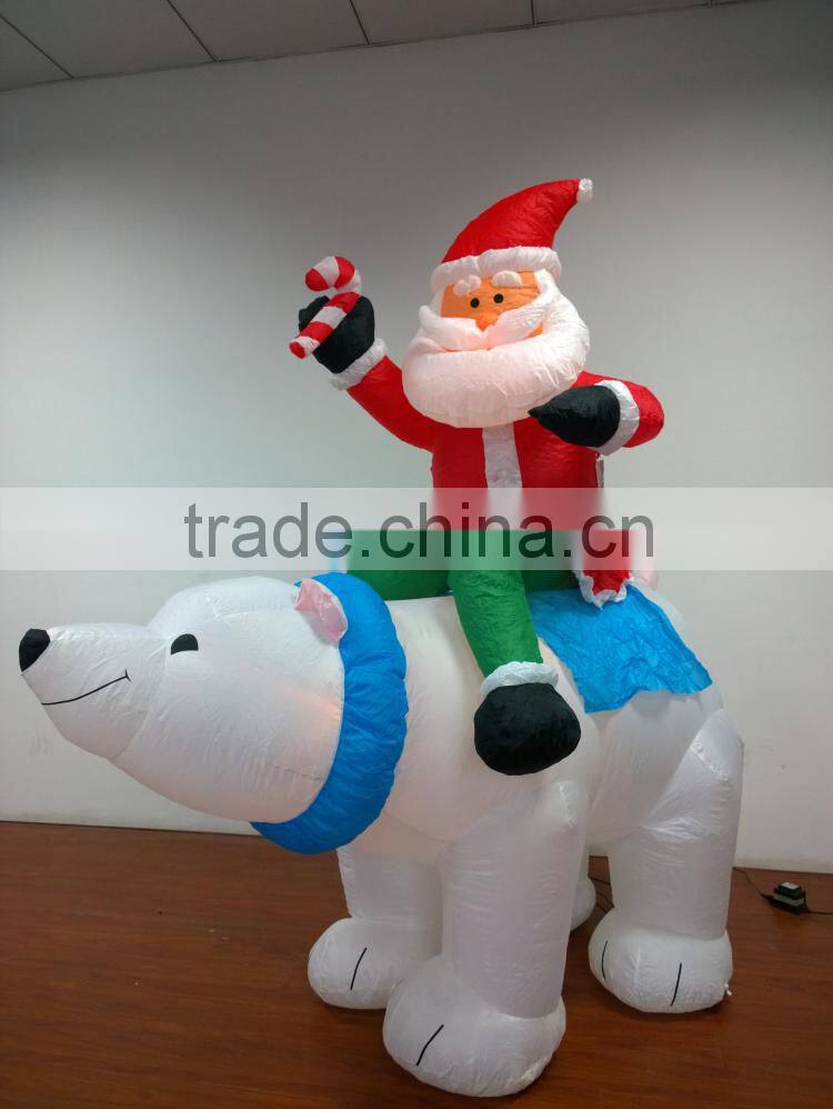 DJ-XT-65 inflatable christmas santa on polar bear with candy airblown music decoration