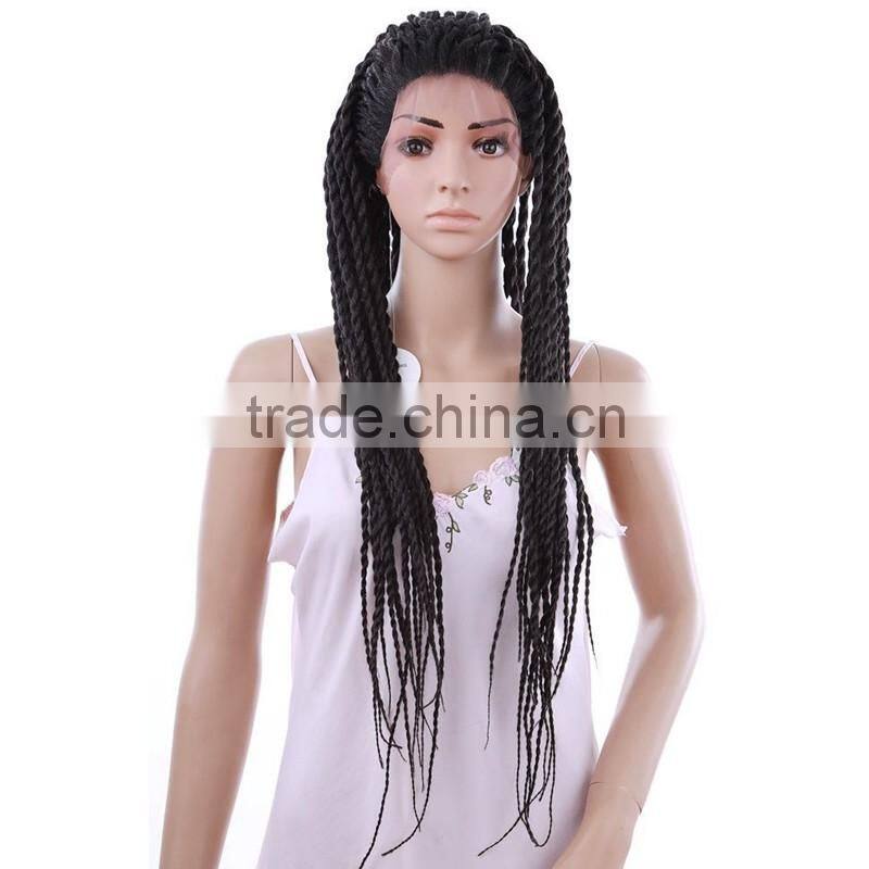 30" Japanese Fiber Micro Pre Braided 3x Box Braids Large African American Synthetic Lace Front Braided Wigs