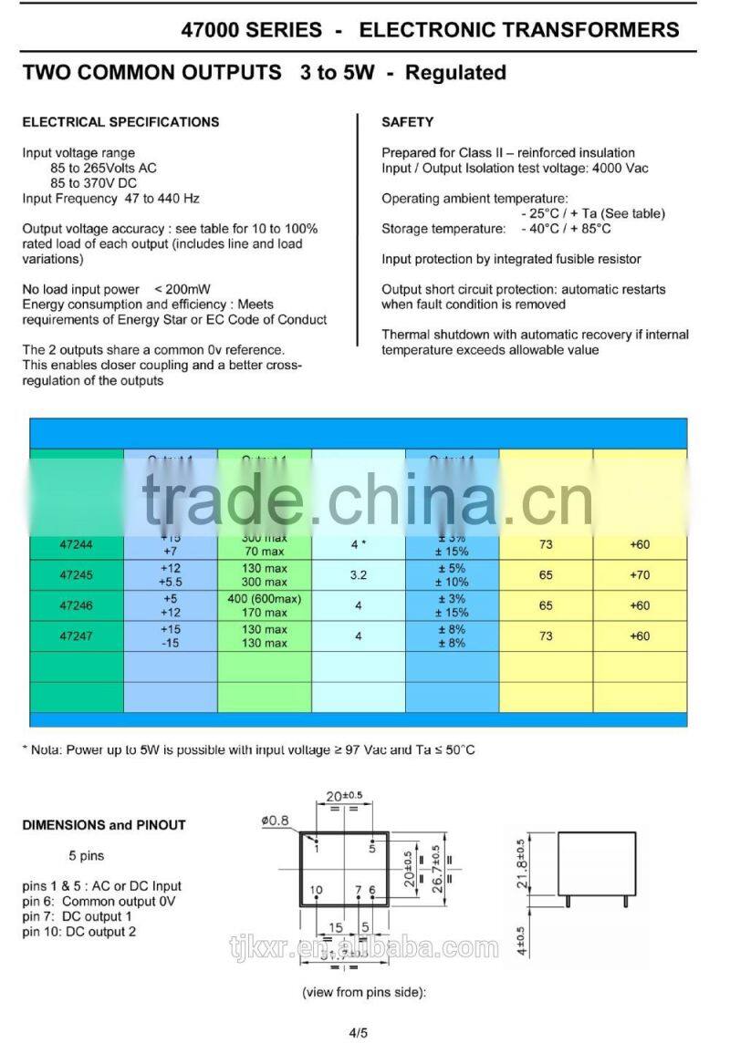 CE, ROHS approved PCB mounted 220V ac 24V dc transformer