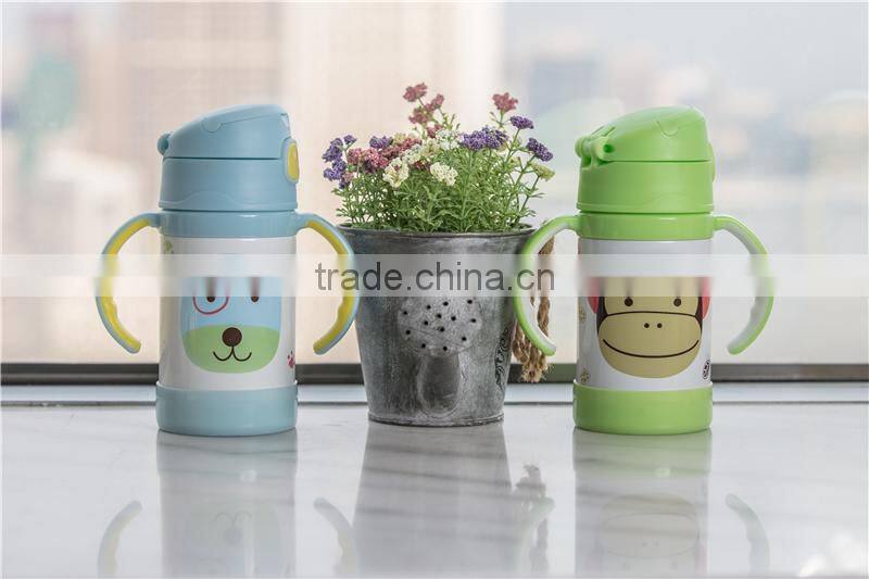 high quality food grade children stainless steel vacuum flask with straw and handles