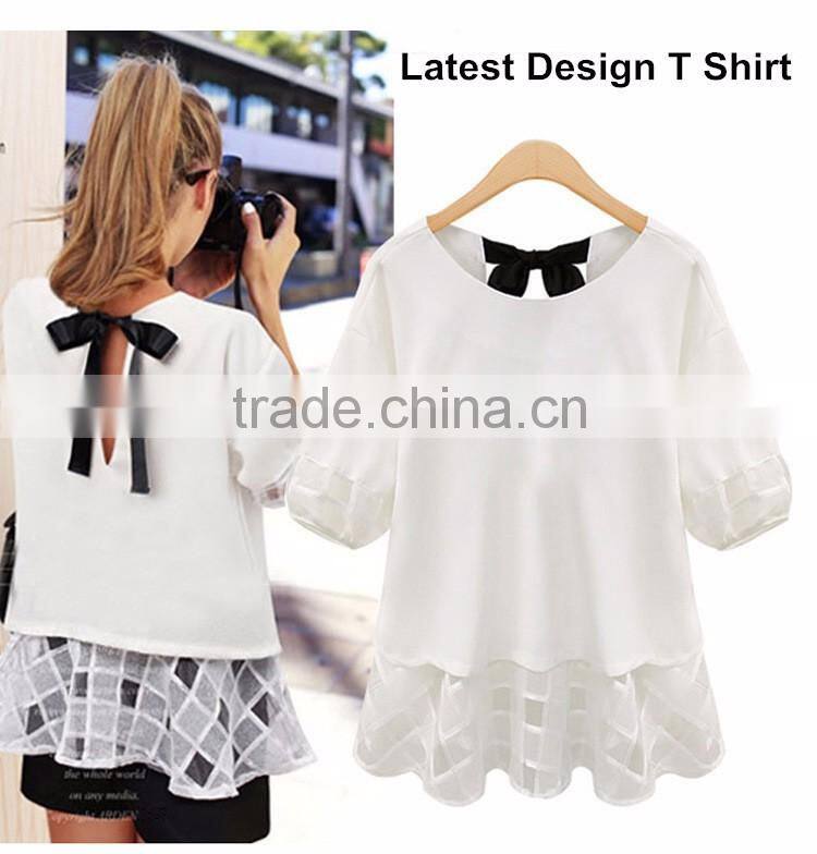 New Fashion O-Neck Short Sleeve Chiffon T Shirt Woman