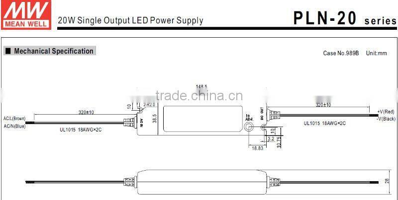 MW 20W PLN-20 Single Output LED Power Supply