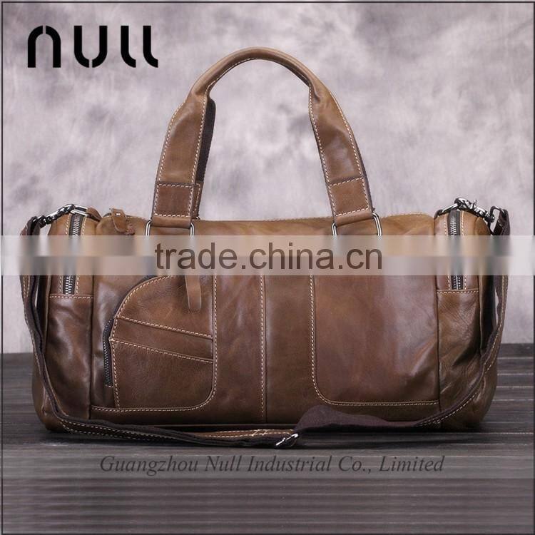 New stylish promotional custom waterproof vintage oil genuine leather travel duffle bag for men