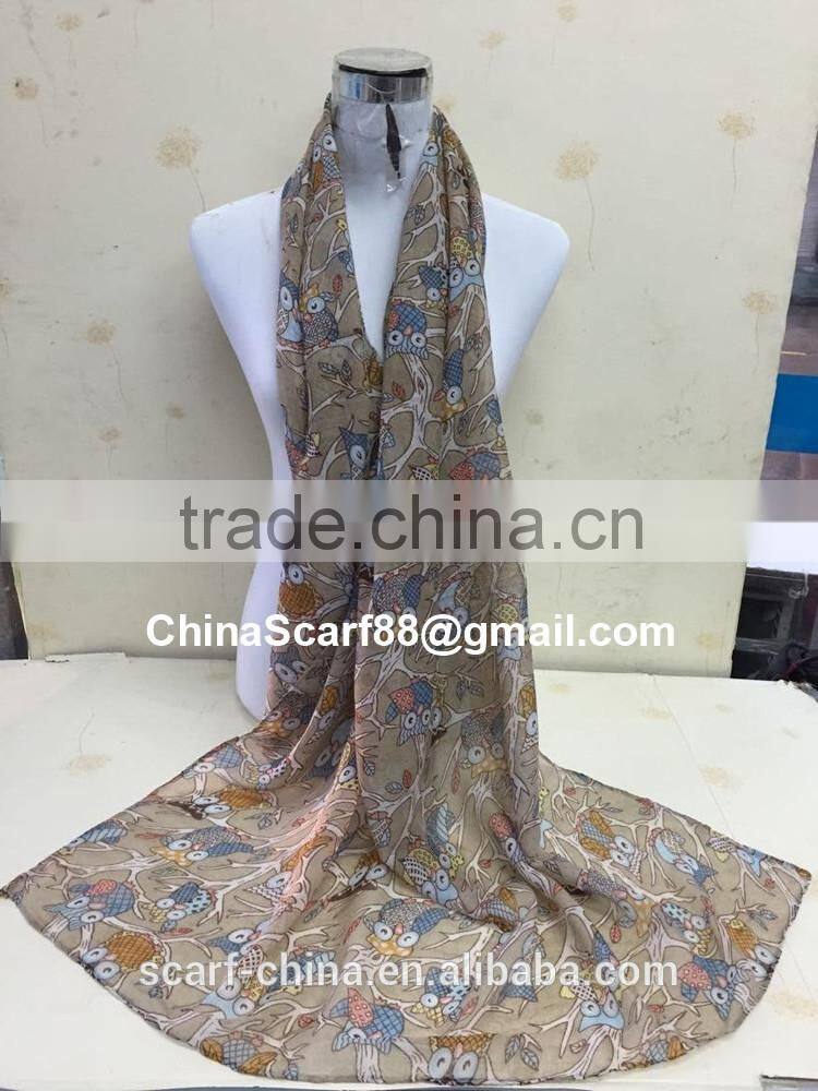 Cartoon owl print voile scarf