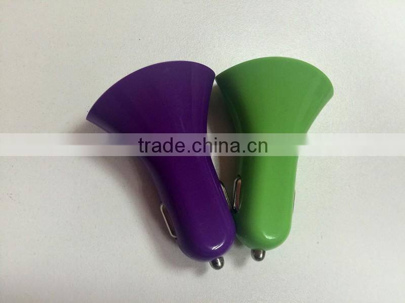 2.1A colorful Double USB trumpet car charger for cell phones manufacturers,supplliers