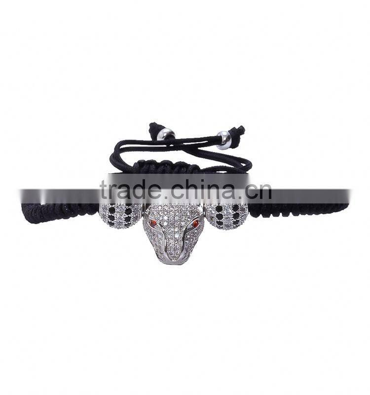 2016 Fashion Shambala Silver Ball Macrame Bracelet Leopard Charm Friendship Woven Bracelets for Men