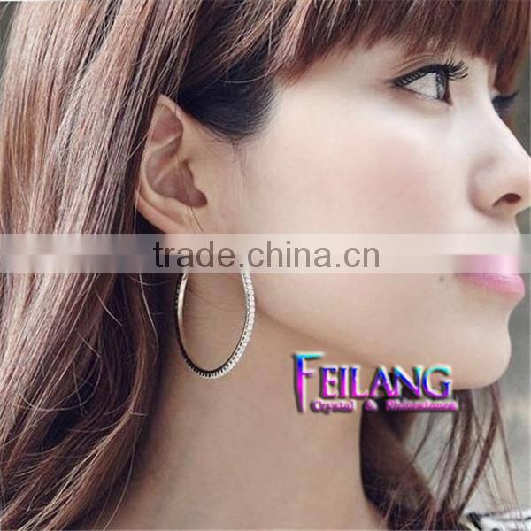 Diamond Earrings Double Round SIlver HOOP Earrings Double Chain