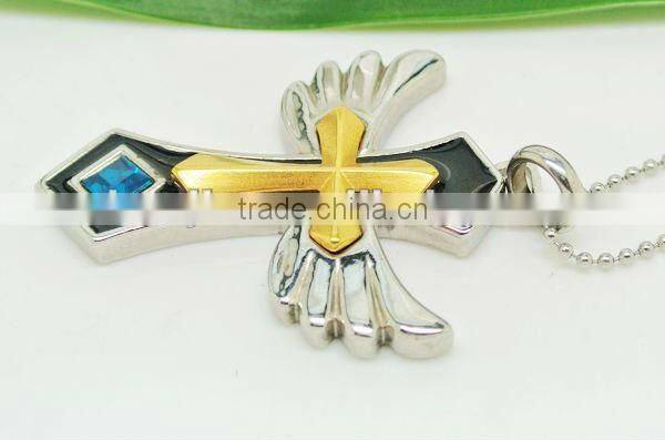 Wholesale new design diamond charm wing golden cross pendants