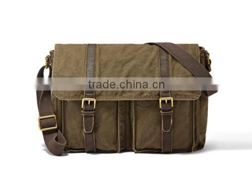 casual cotton canvas laptop briefcase Document Bag with leather trim wholesale