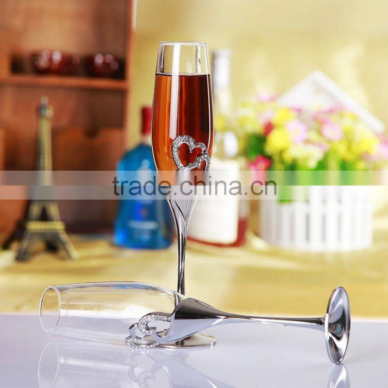 high quality toasting wine glasses set cheap heart shape champagne flutes/glasses crystal wedding goblet for love and gifts