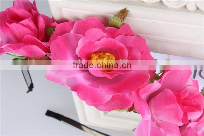 Bulk cheap cute hair accessories, kawaii light rose pink fabric frilly flower headbands for girls