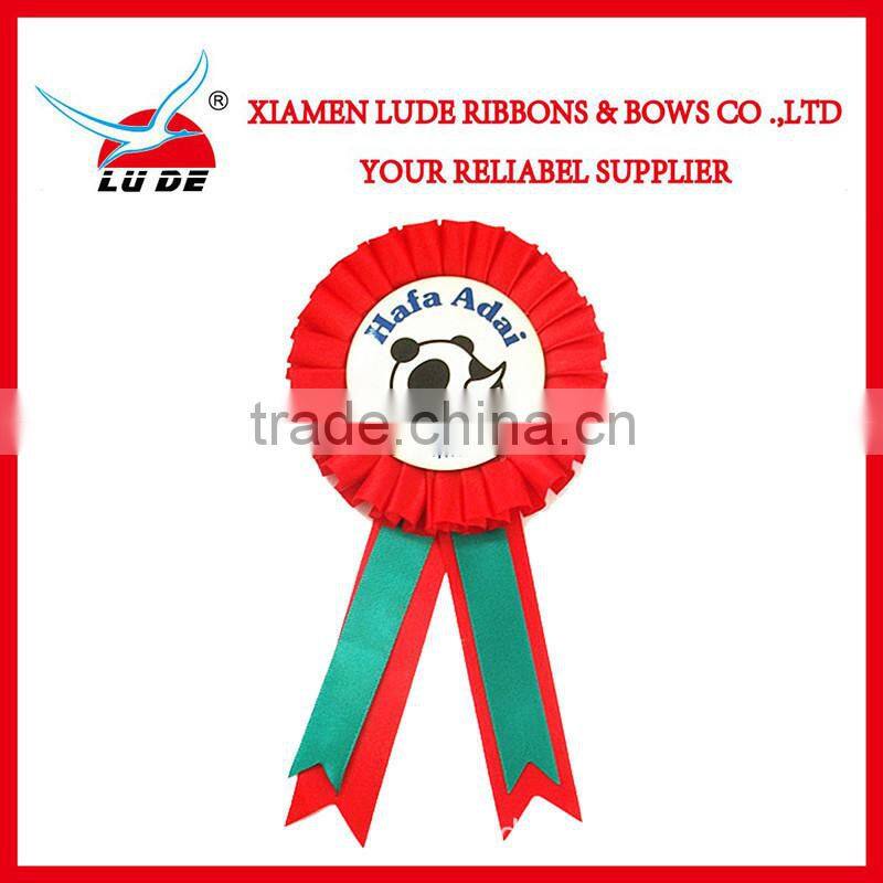 2015 wholasale holiday gift award ribbon rosettes/satin badge ribbon