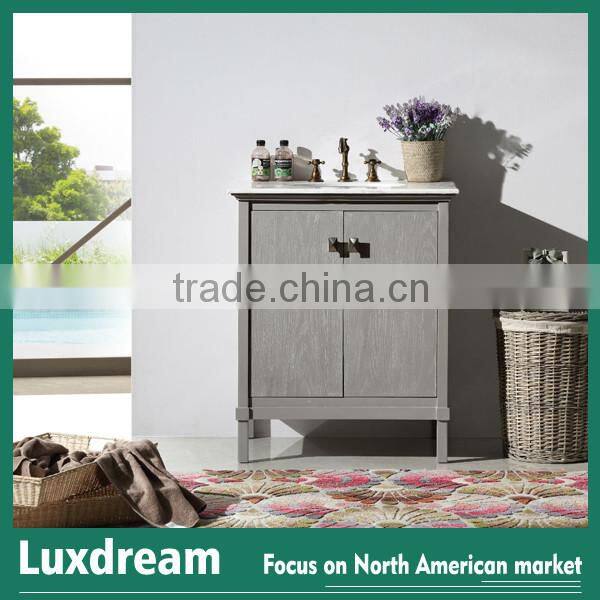 Brown wooden stain bathroom vanity cabinet with solid wood legs