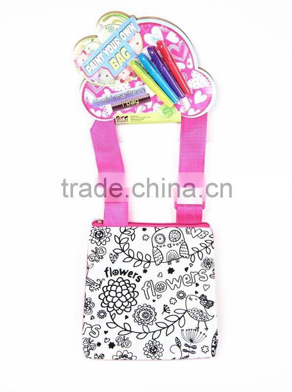 DIY coloring fashion sparkling handbag with 4 mini markers